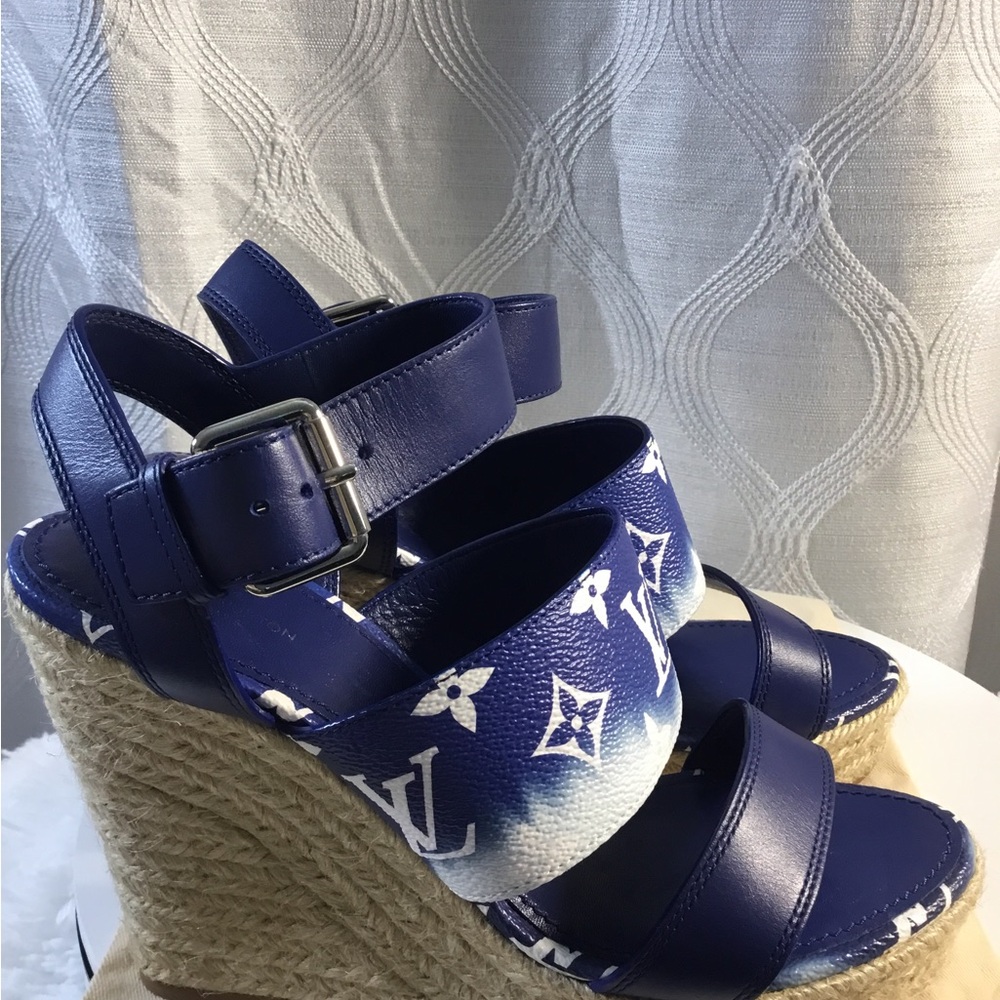 Louis Vuitton Navy Blue Monogram Espadrille Platform Sandals - Picture 8 of 13